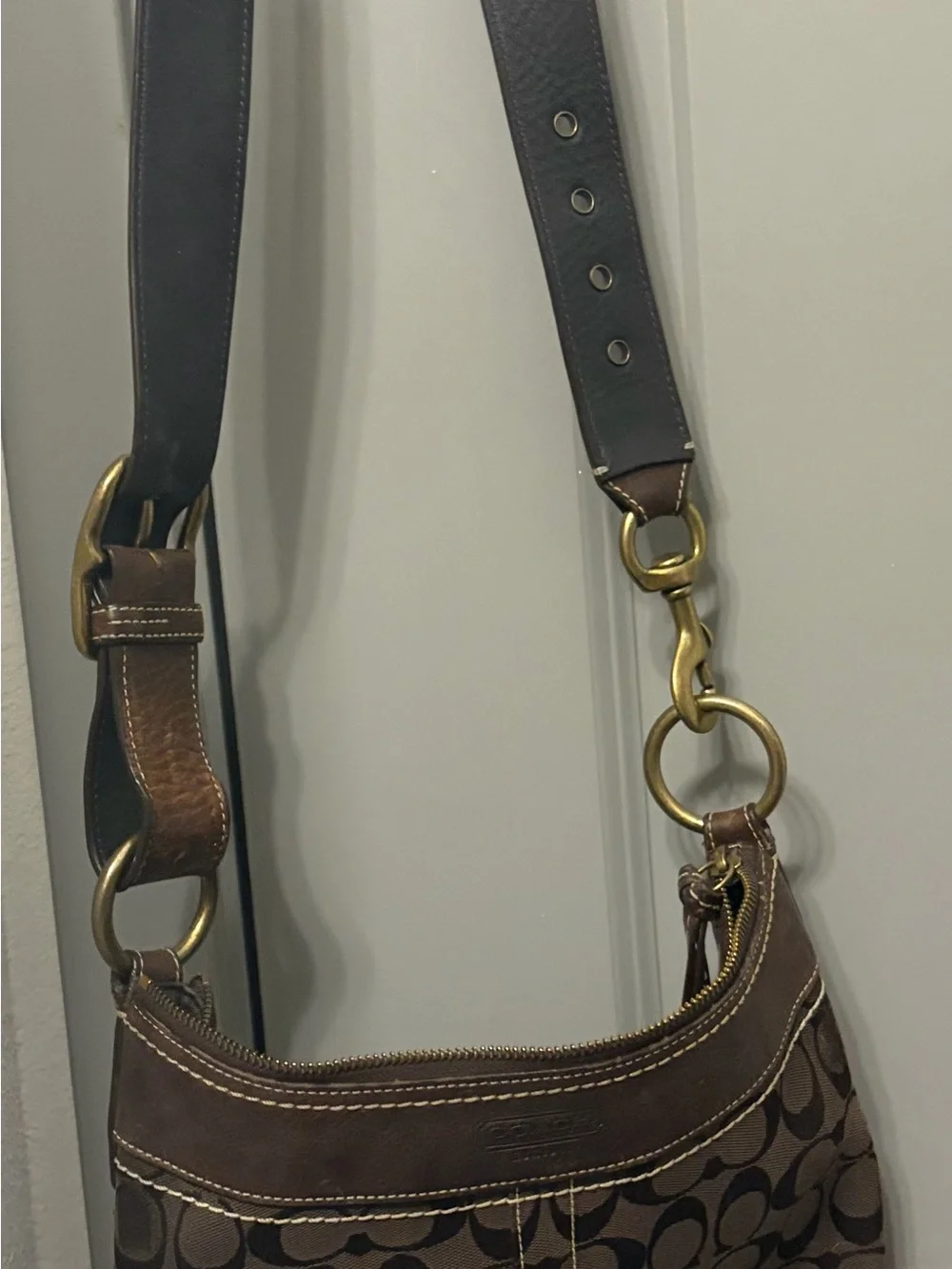 Coach Brown and Dark Brown Signature Messenger Bag